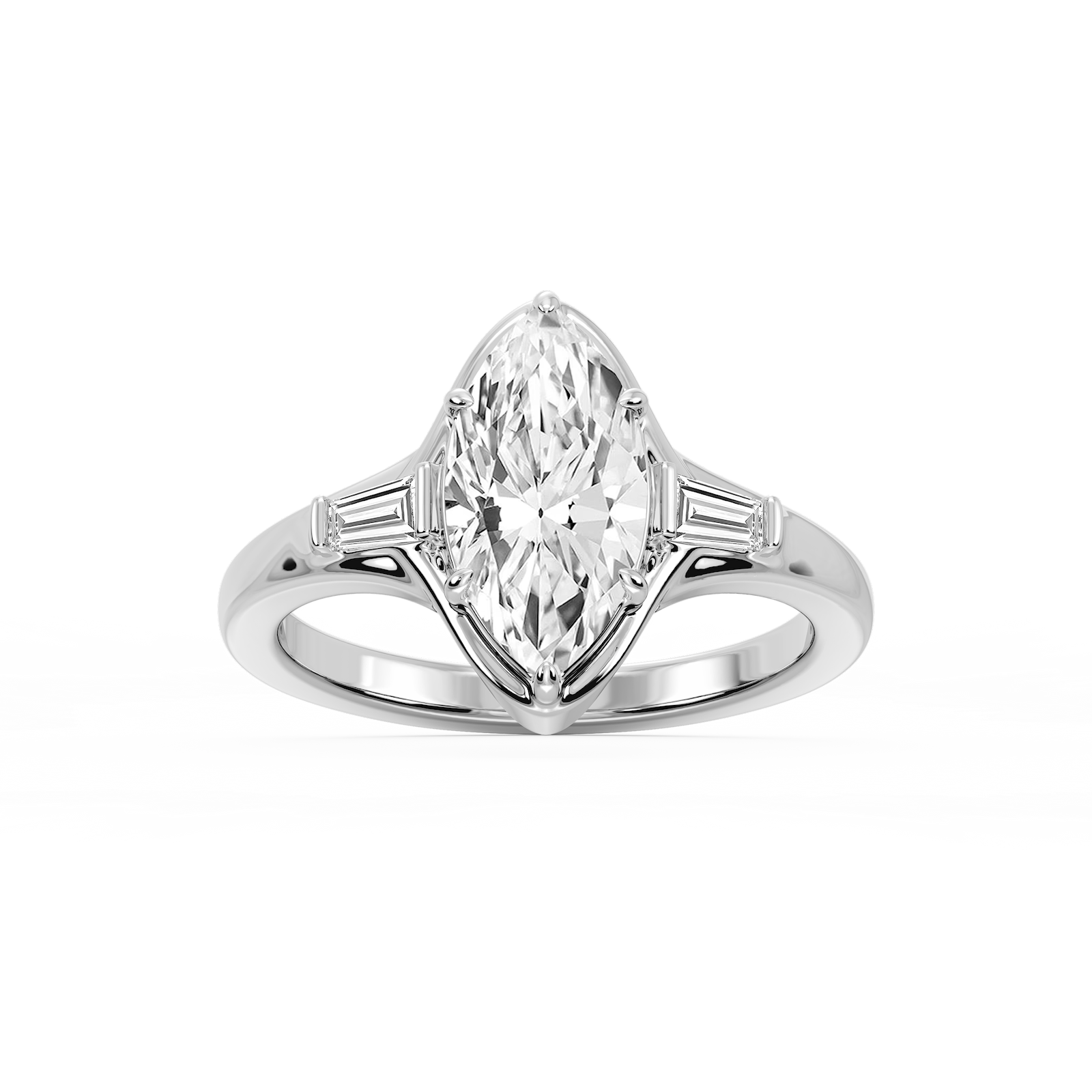 Adeline Marquise Lab Grown Diamond Six Prong Three Stone Engagement Ring