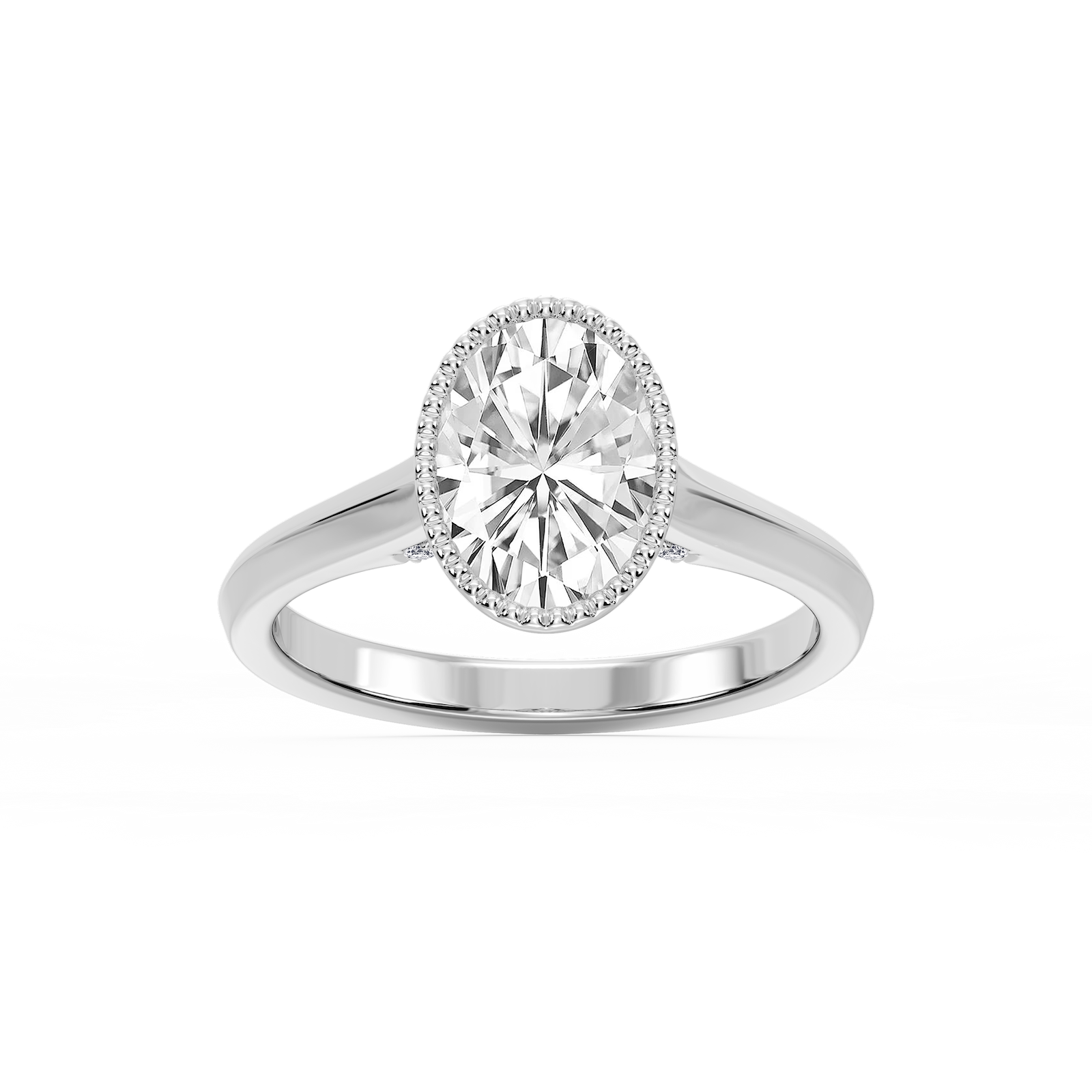 Jane Oval Lab Grown Diamond Milgrain Bezel Side Stone Engagement Ring