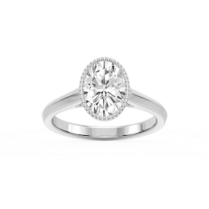 Jane Oval Lab Grown Diamond Milgrain Bezel Side Stone Engagement Ring