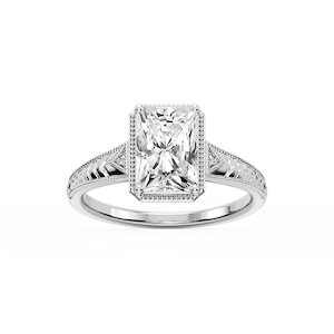 Florence Radiant Lab Grown Diamond Milgrain Bezel Three Stone Engagement Ring