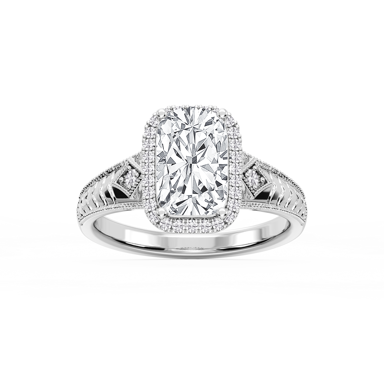 Cecilia Old Mine Cushion Lab Grown Diamond Milgrain Halo Engagement Ring