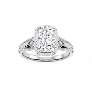 Cecilia Old Mine Cushion Lab Grown Diamond Milgrain Halo Engagement Ring