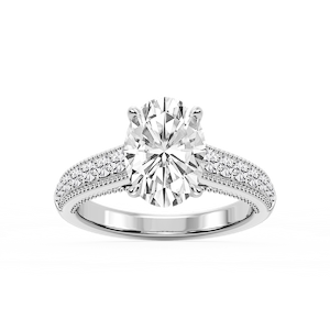 Veronica Oval Lab Grown Diamond Milgrain Channel Side Stone Engagement Ring