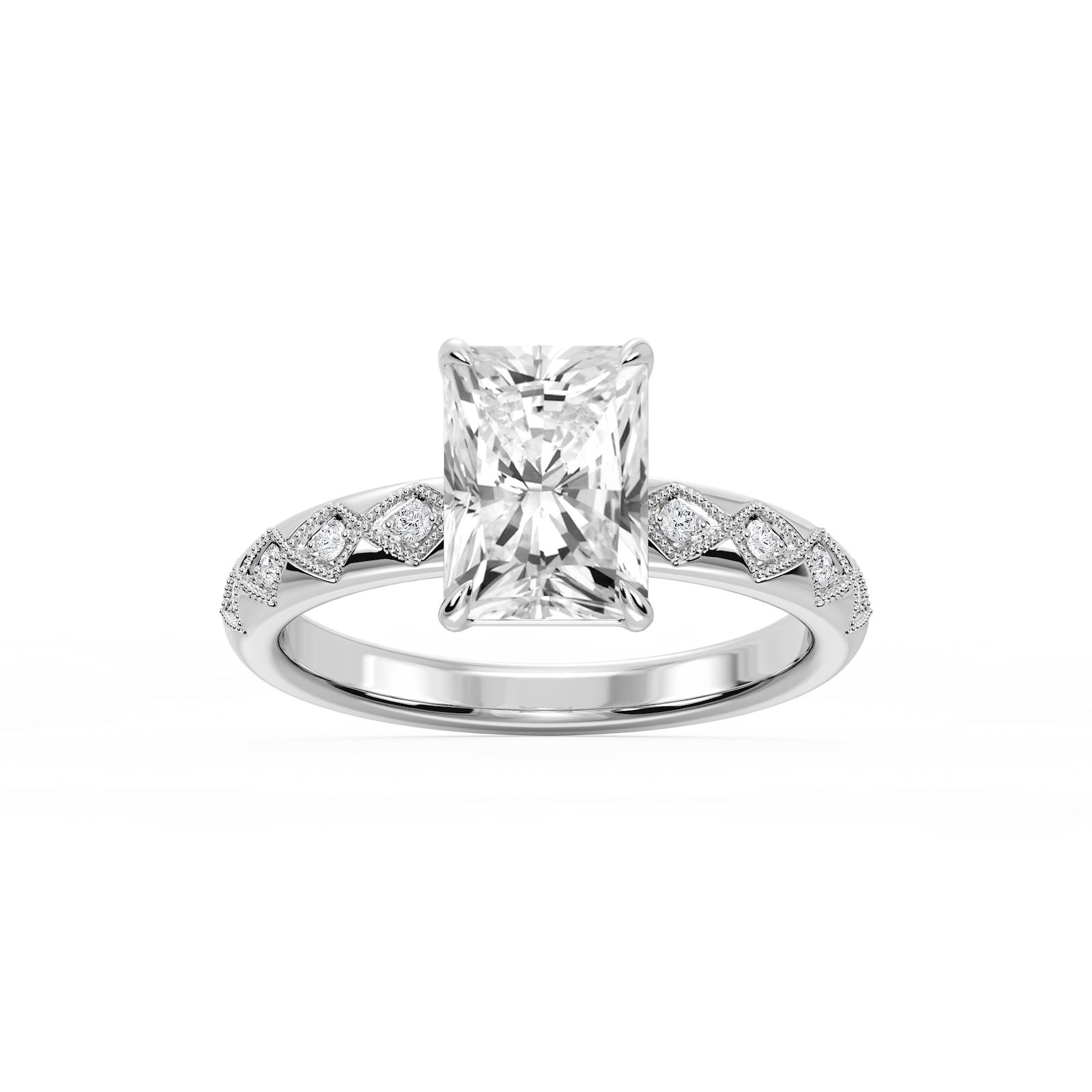 Marian Radiant Lab Grown Diamond Accent Milgrain Side Stone Engagement Ring