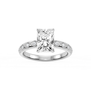 Marian Radiant Lab Grown Diamond Accent Milgrain Side Stone Engagement Ring
