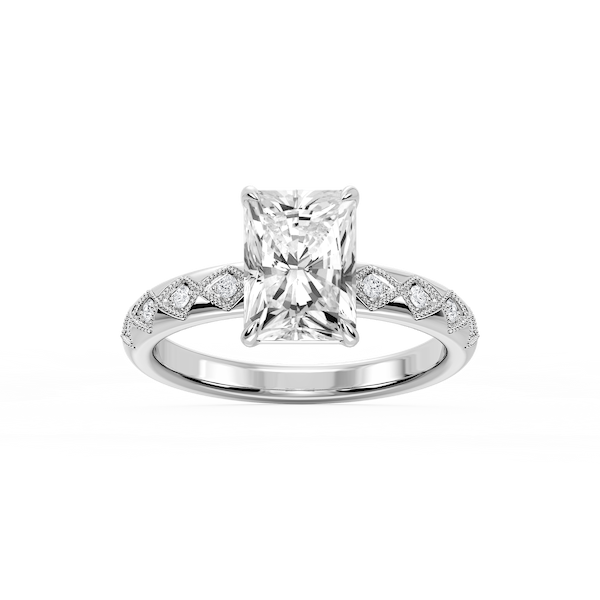 Marian Radiant Lab Grown Diamond Accent Milgrain Side Stone Engagement Ring