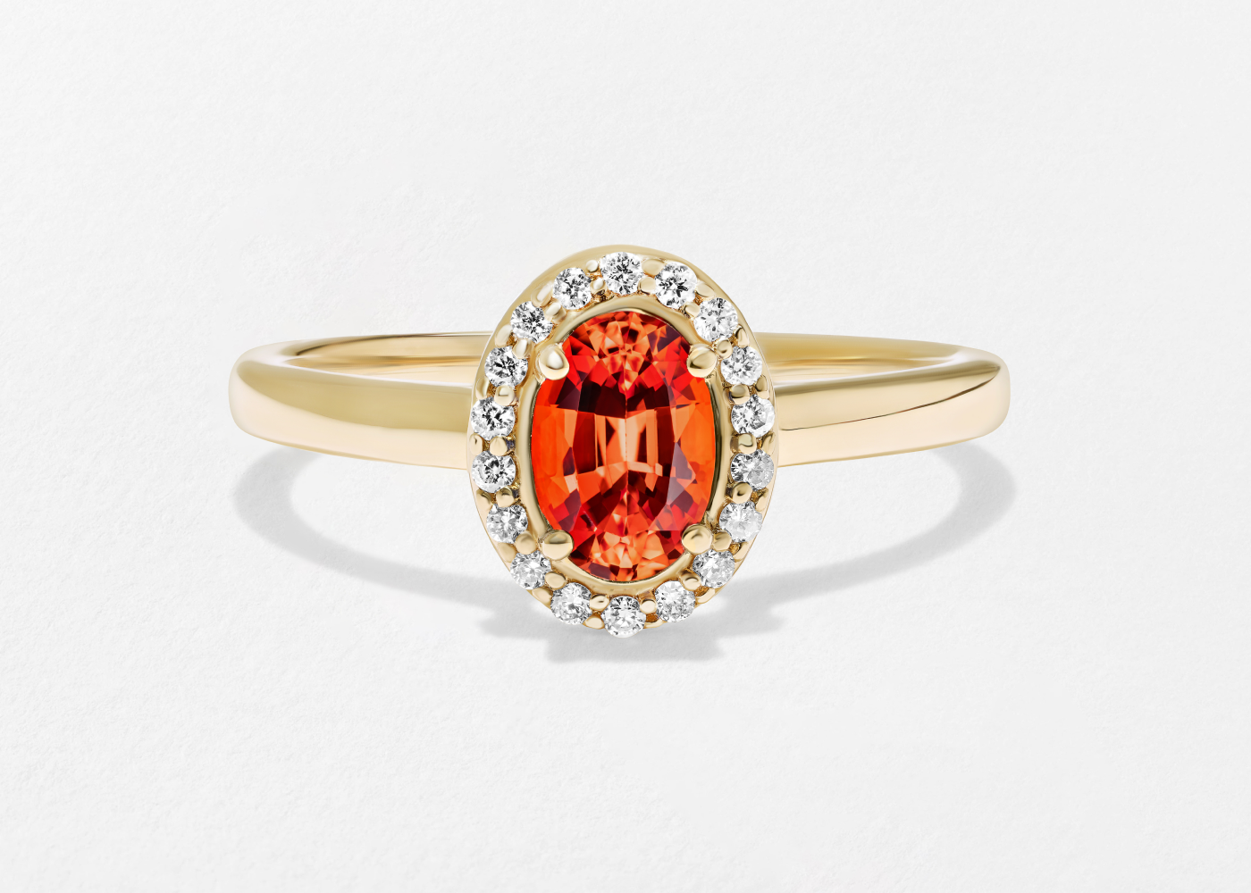 Lab Grown Padparadscha Oval-Cut Gemstone in 14K Yellow Gold