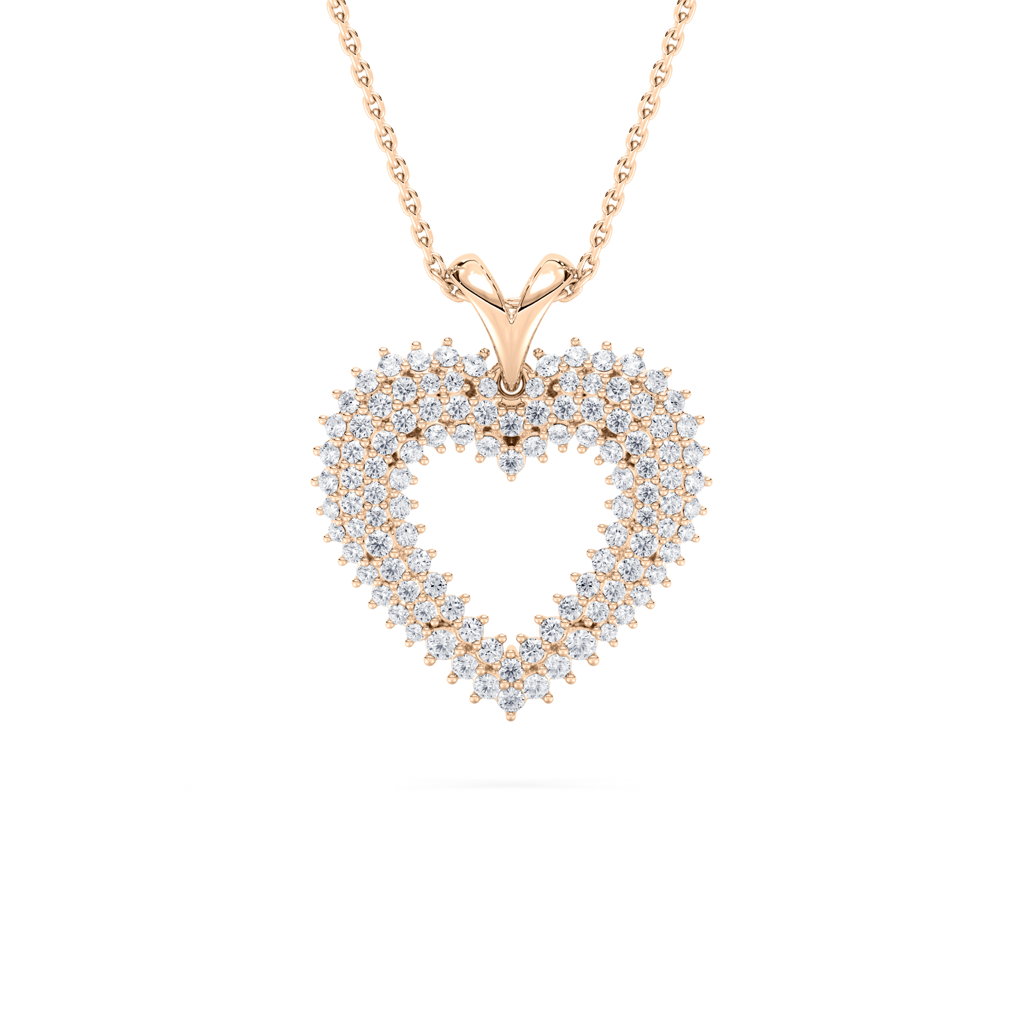 Pavé Open Heart Pendant in 14K Rose Gold