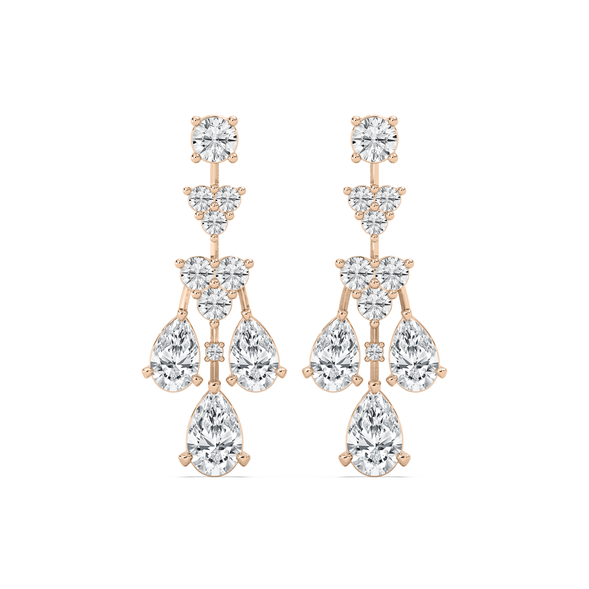 Pear & Round Dangle Earrings in 14K Rose Gold