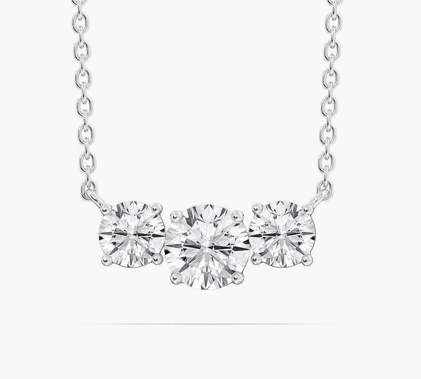 Sterling Silver Round Lab Grown Diamond Classic Three Stone Pendant