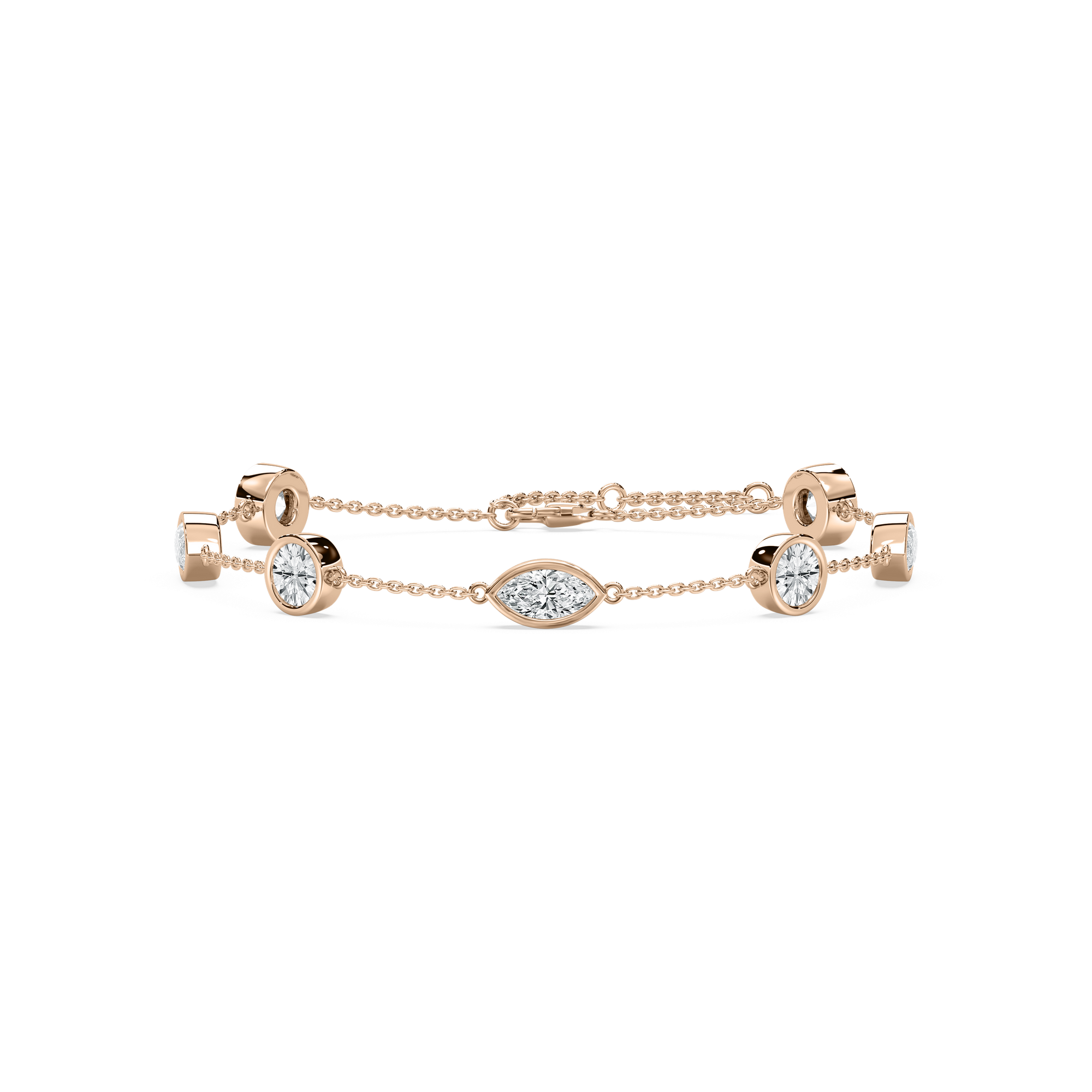 Round Marquise Station Bracelet in Rose Gold