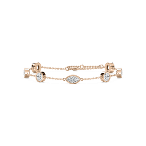 Round Marquise Station Bracelet in Rose Gold