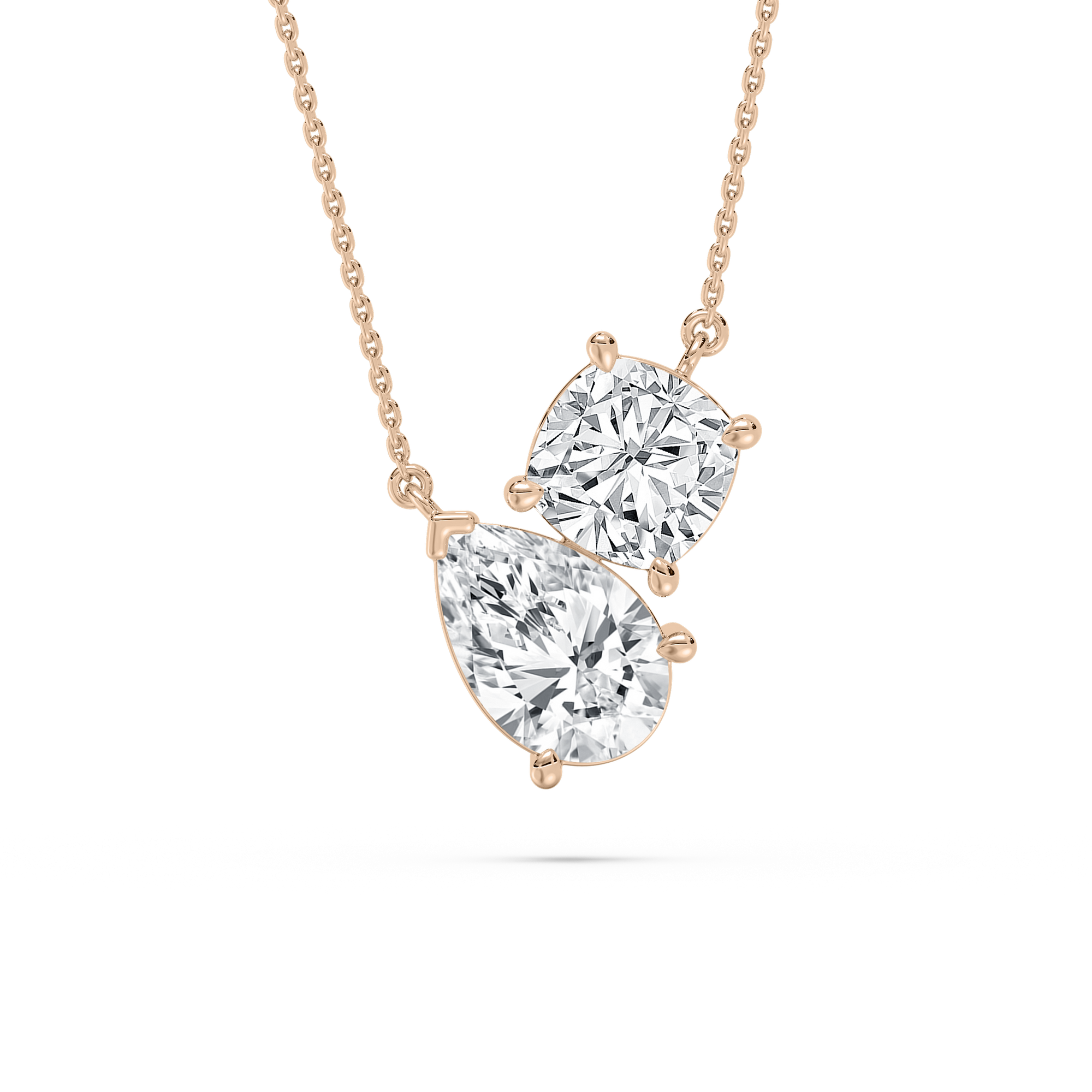 Round Pear Two Stone Necklace in Rose Gold