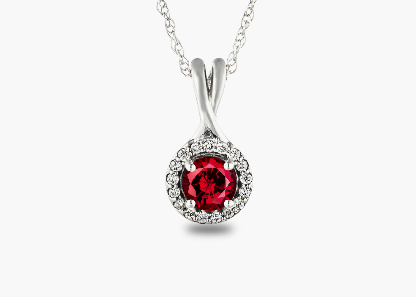 Lab Grown Ruby Round Cut Gemstone in 14K White Gold