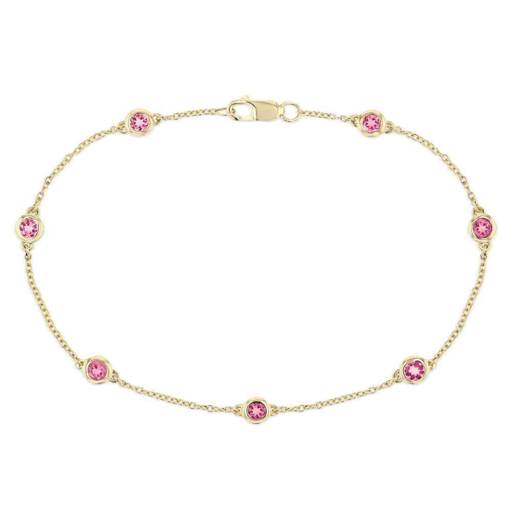 Shown with Lab Created Pink Sapphire Gemstones in 14K Yellow Gold