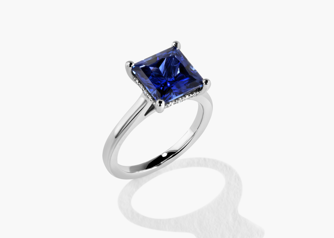 Lab Grown Sapphire Princess Cut Gemstone in 14K White Gold