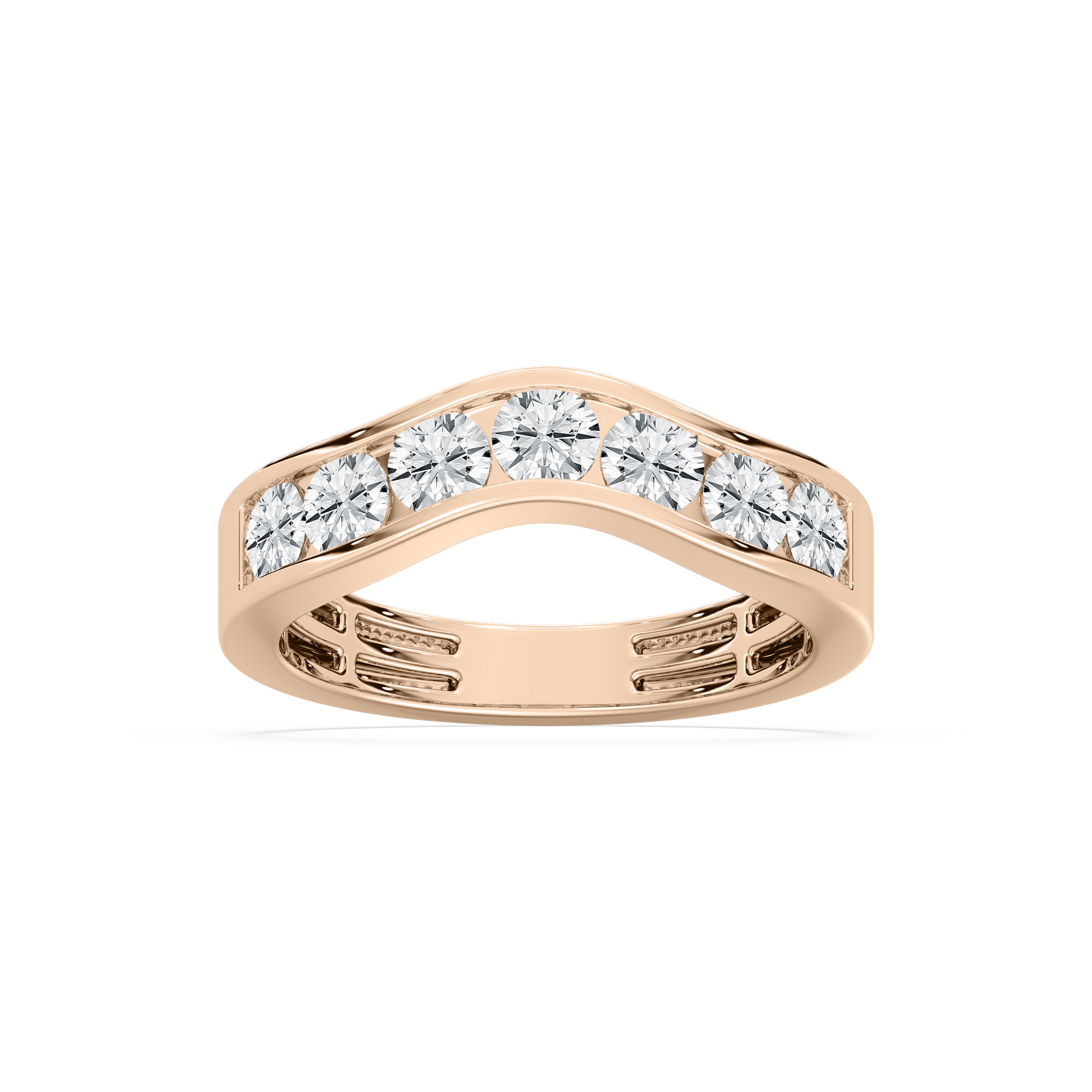 Seven-Stone Curved Channel Band in Rose Gold