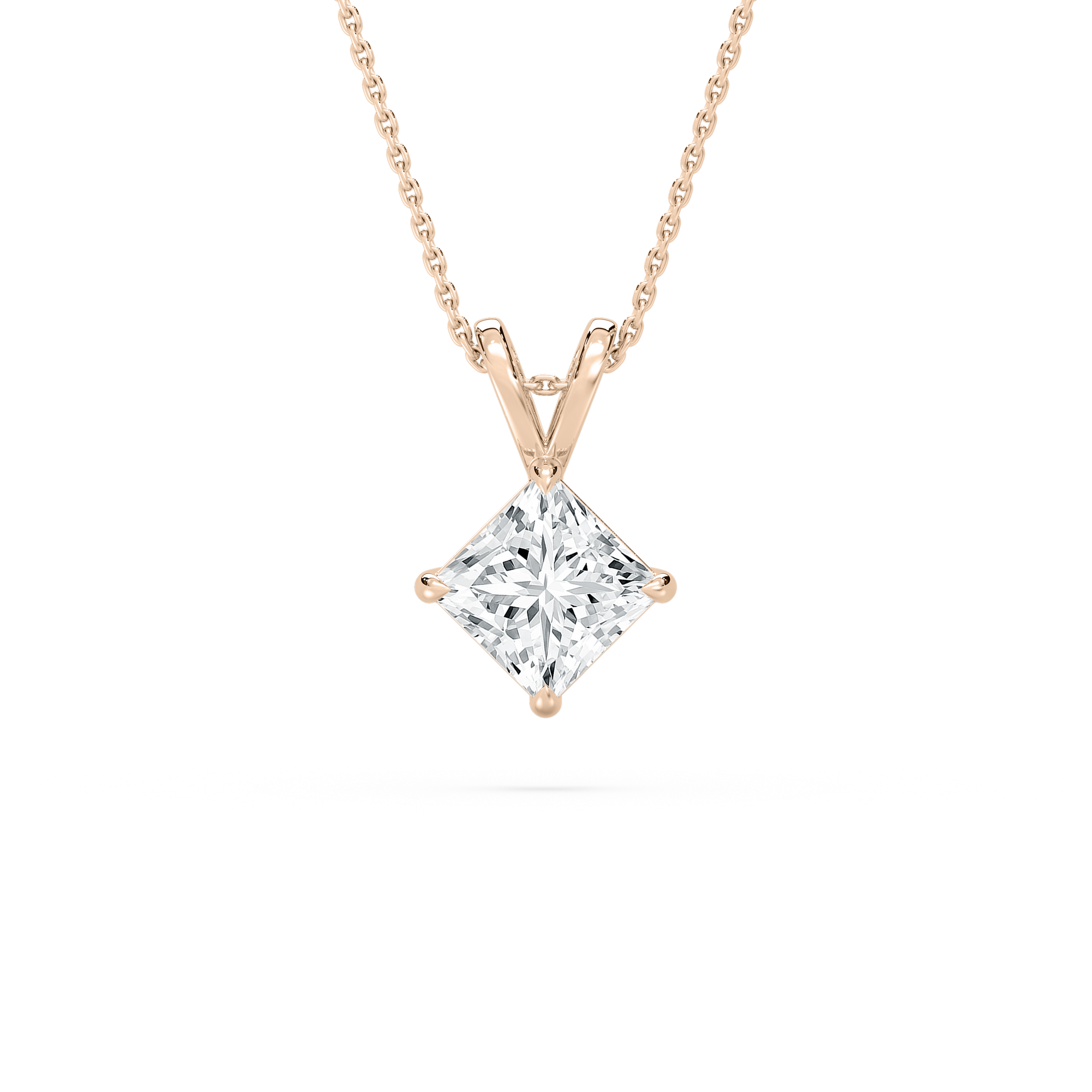 Solitaire Princess Diamond Pendant in Rose Gold