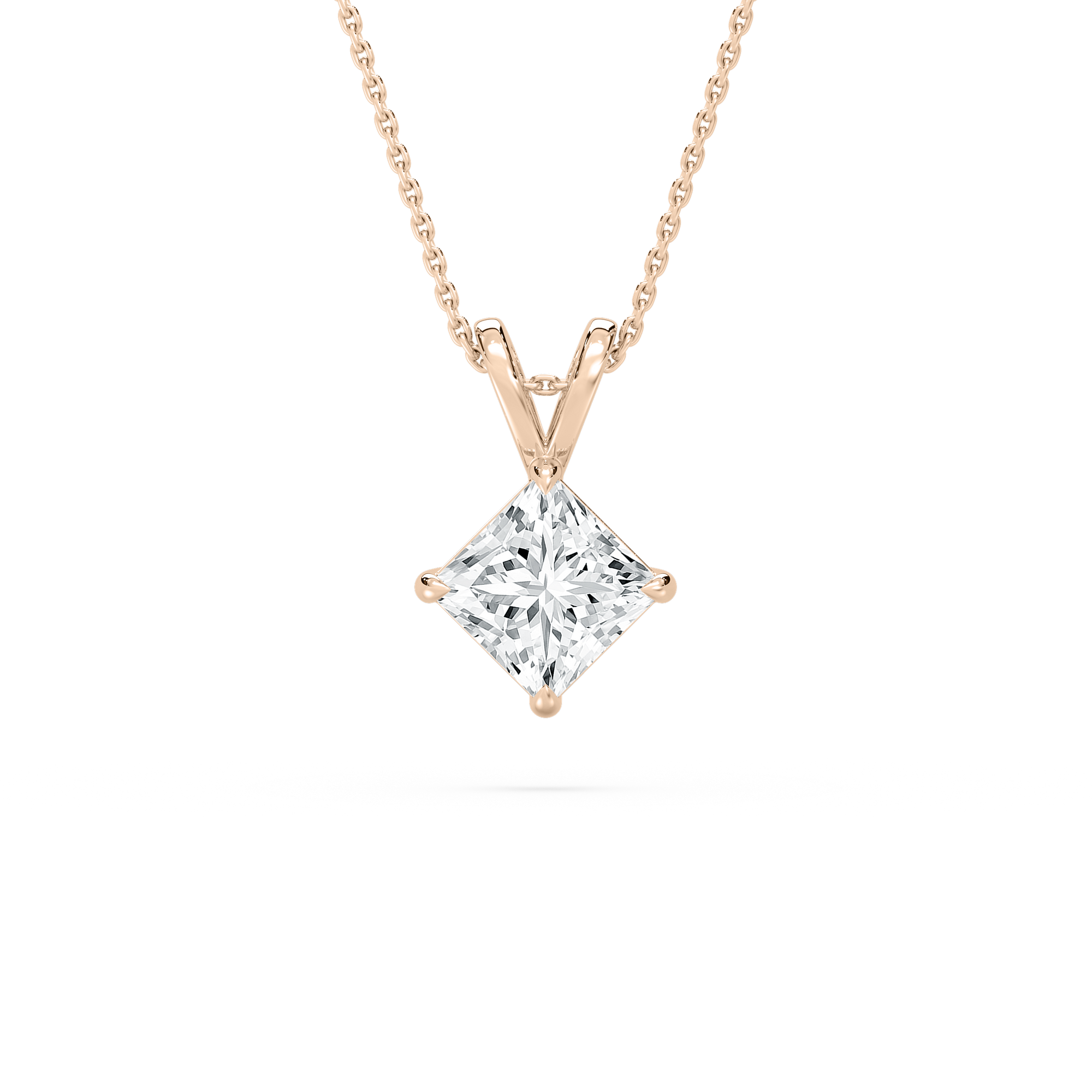 Solitaire Princess Diamond Pendant in Rose Gold