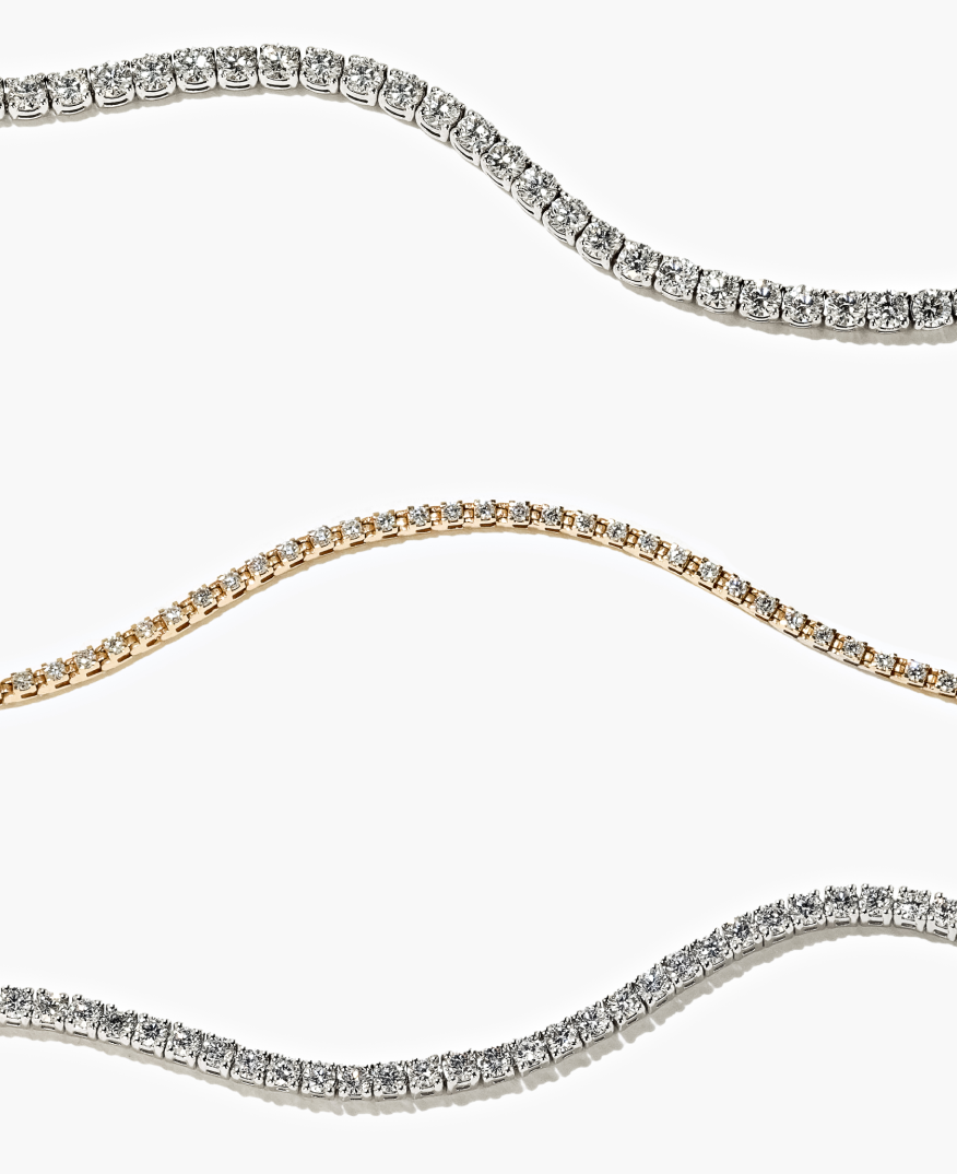 Lab Grown Diamond Tennis Bracelets in White Gold and Yellow Gold