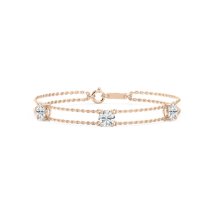 Three Stone Round Chain Bracelet in Rose Gold