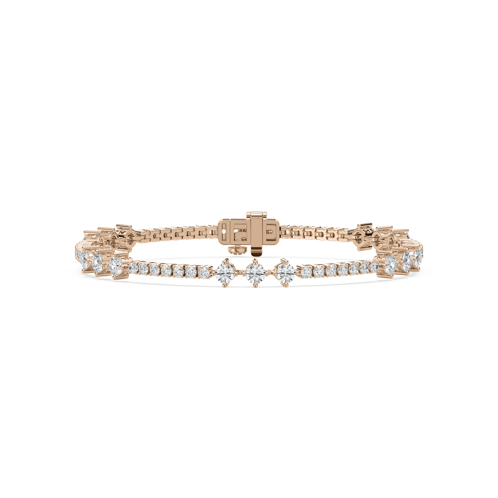 Three Stone Station Diamond Tennis Bracelet in Rose Gold