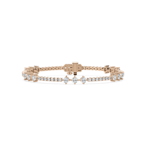 Three Stone Station Diamond Tennis Bracelet in Rose Gold