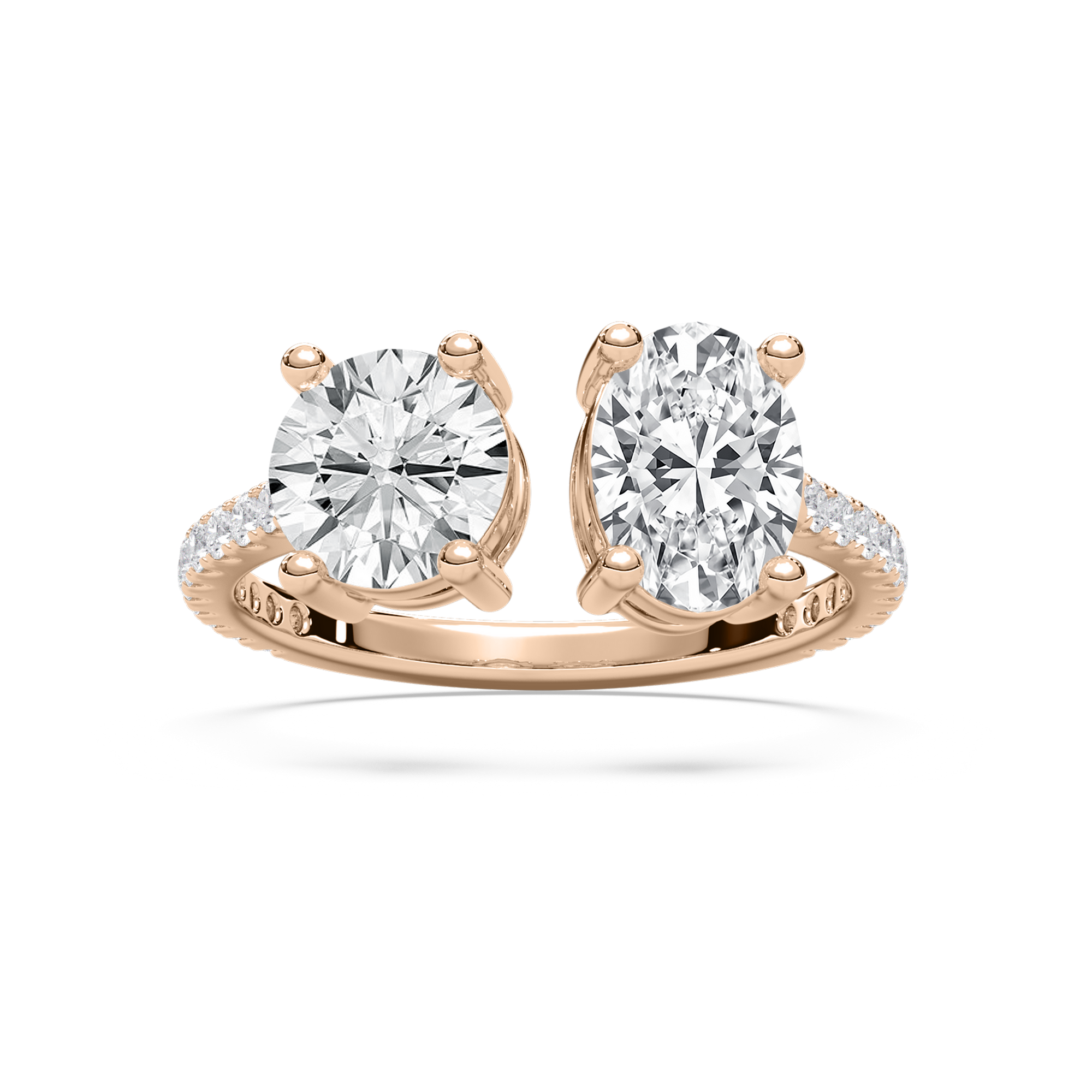 Toi et Moi Open Round and Oval Ring in Rose Gold