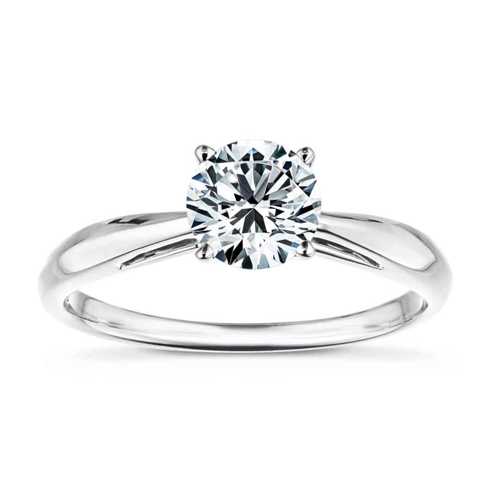 Shown In 14K White Gold With A Round Cut Center Stone