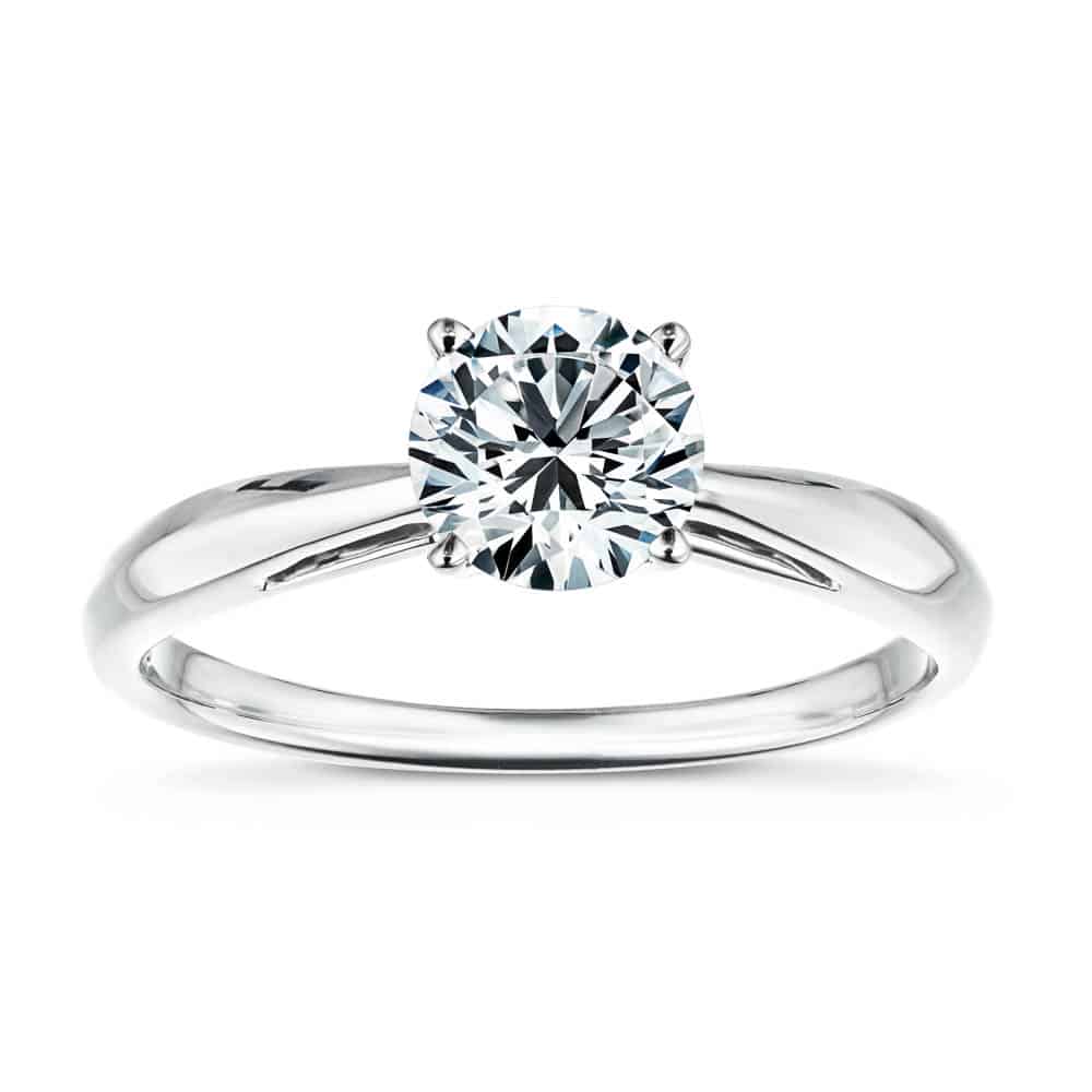 Shown In 14K White Gold With A Round Cut Center Stone|classic solitaire diamond ring with a round cut lab grown diamond center stone