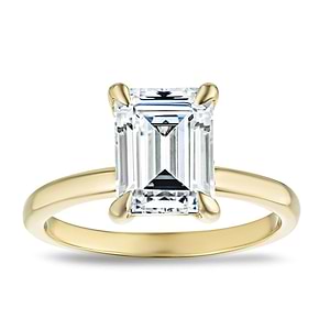 traditional claw prong solitaire ring with an emerald cut lab grown diamond center stone