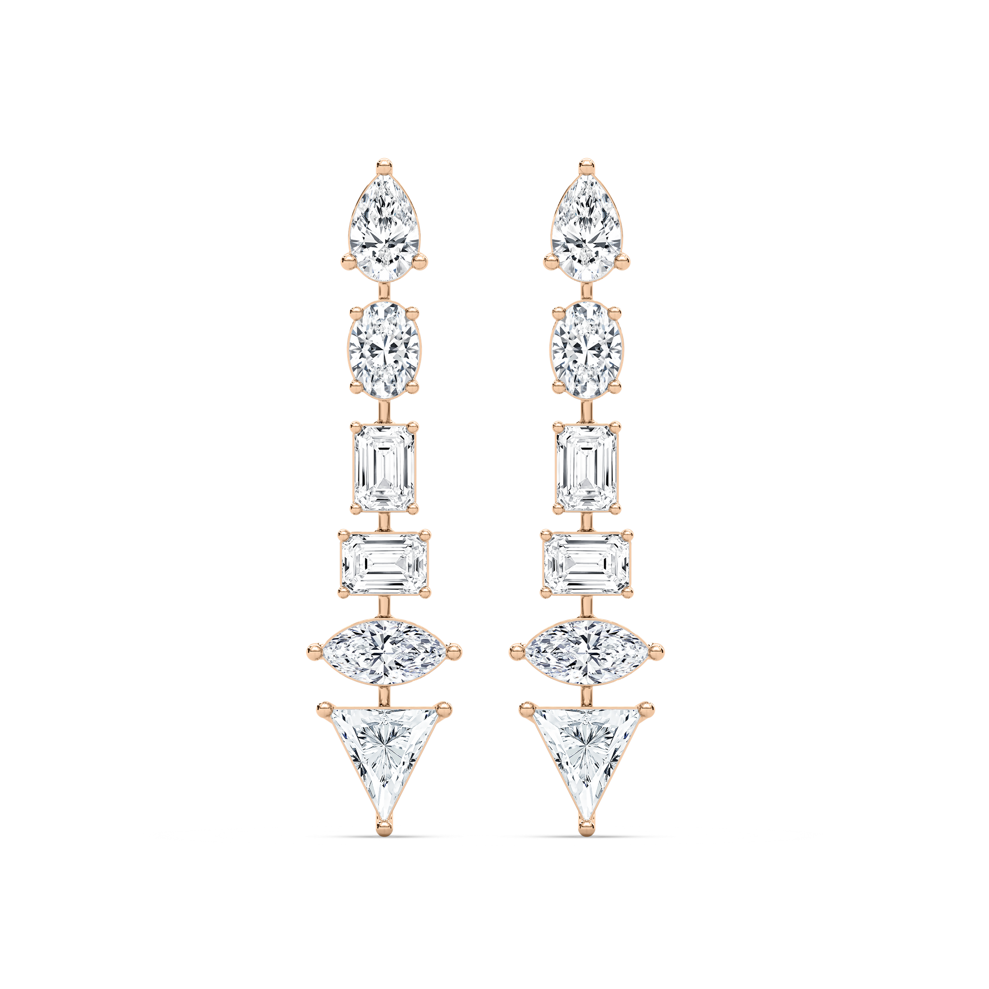 Trillion Point Dangle Earrings in 14K Rose Gold