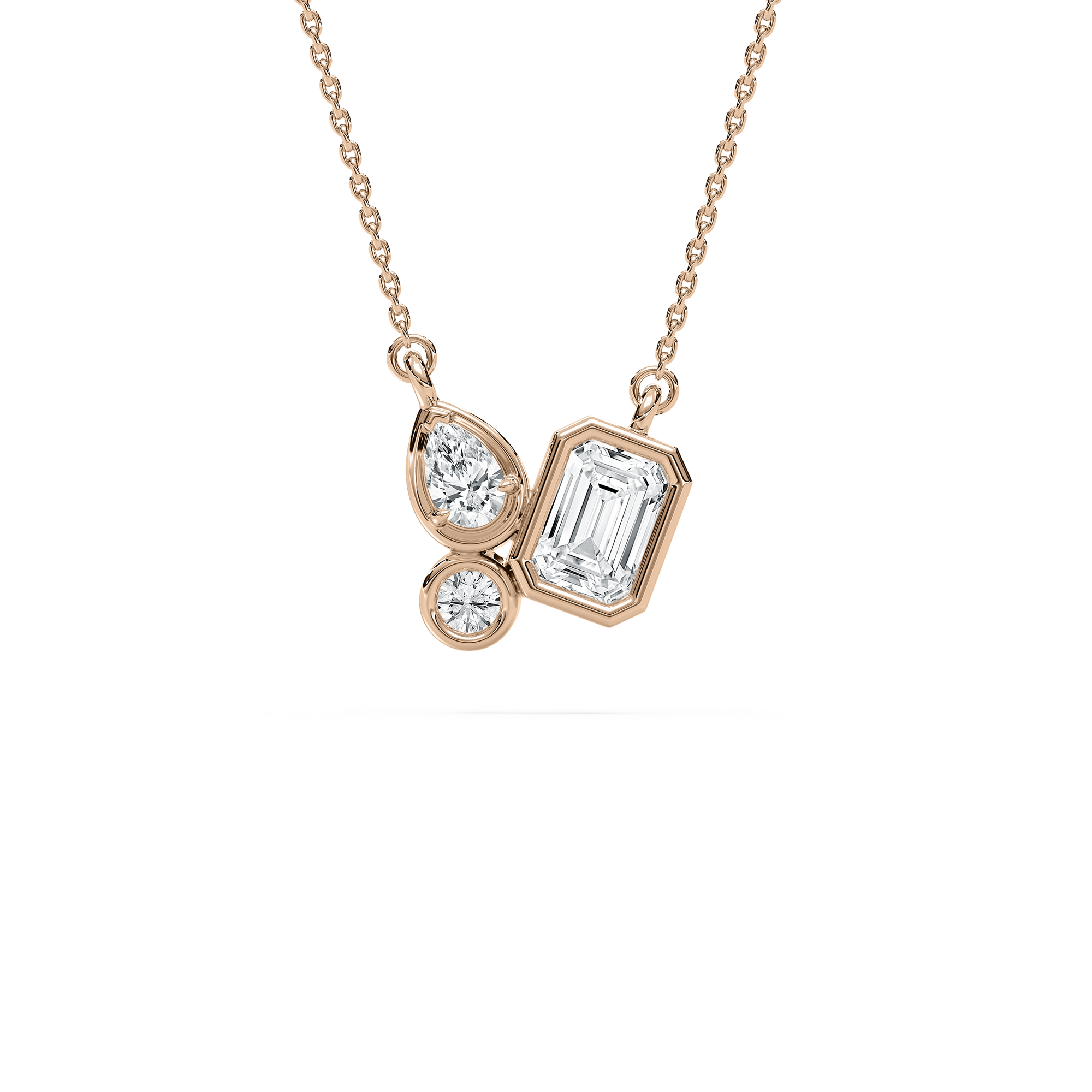 Trio-Cut Diamond Necklace in Rose Gold