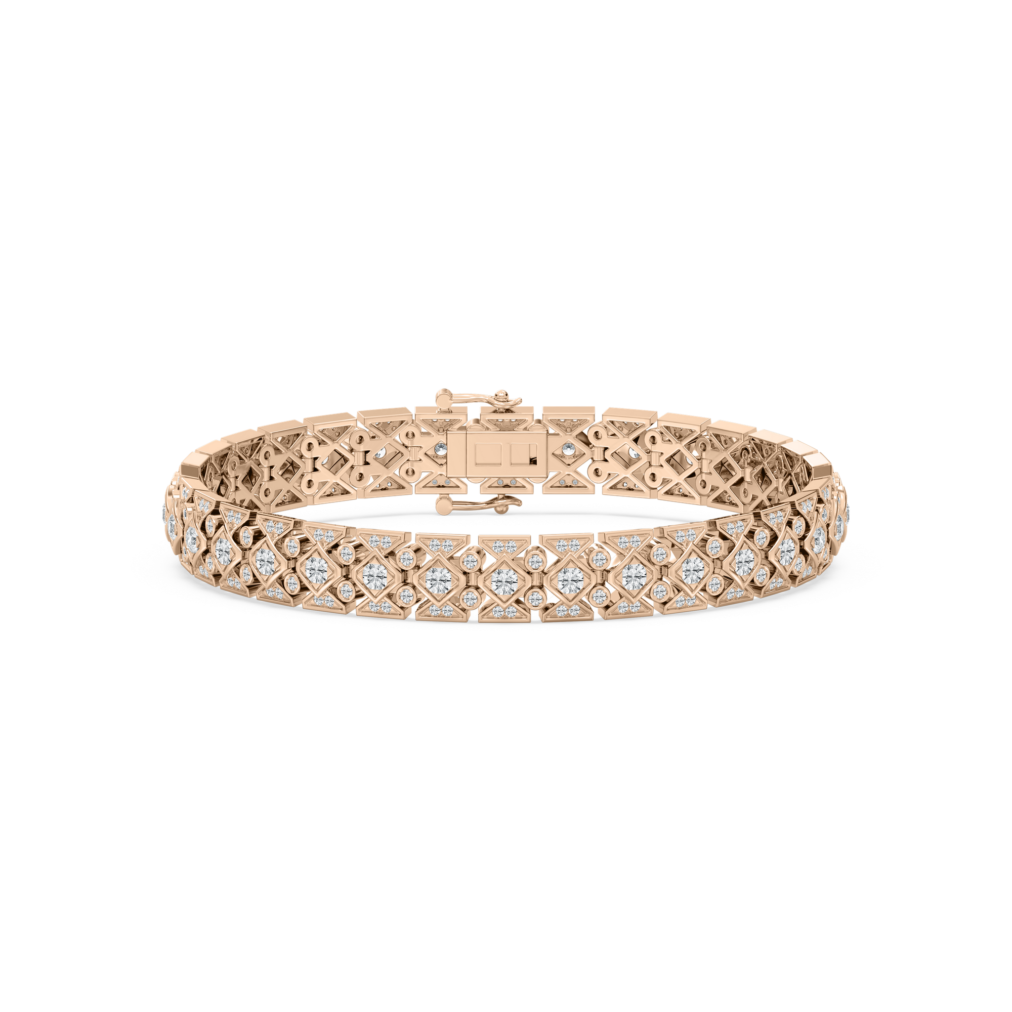 Triple Row Pavé Diamond Bracelet in Rose Gold