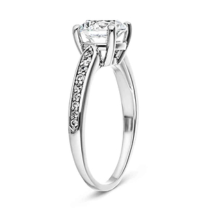  engagement ring Shown with a 1.0ct Round cut Lab-Grown Diamond with accenting diamonds on the band in recycled 14K white gold