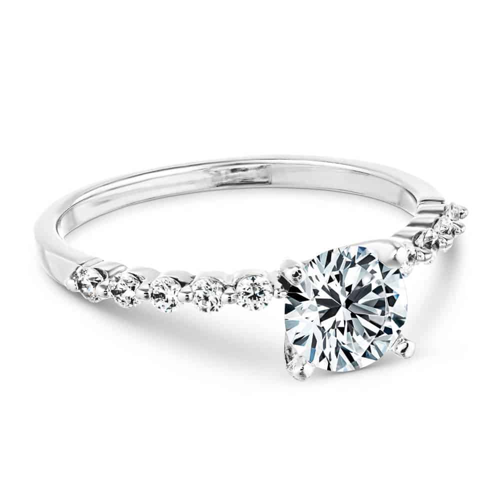 Shown with a 1.0ct Round cut Lab-Grown Diamond with accenting diamonds on the band in recycled 14K white gold | diamond accented engagement ring Shown with a 1.0ct Round cut Lab-Grown Diamond with accenting diamonds on the band in recycled 14K white gold