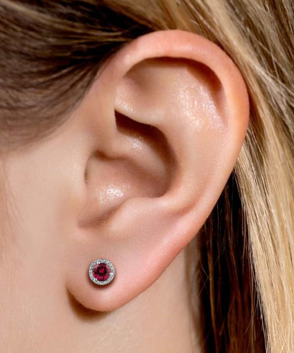 Lab Grown Pink Sapphire Halo Earrings in Rose Gold