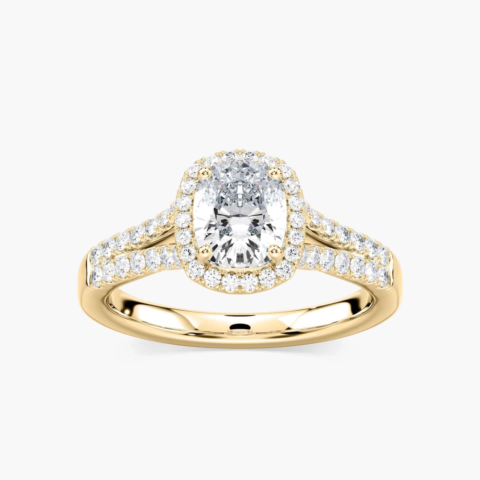 Adara Cushion Lab Grown Diamond Double Row Split Shank Halo Engagement Ring