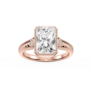 Alessia Radiant Lab Grown Diamond Vintage Bezel and Milgrain Side Stone Engagement Ring