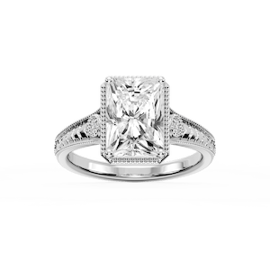 Alessia Radiant Lab Grown Diamond Vintage Bezel and Milgrain Side Stone Engagement Ring