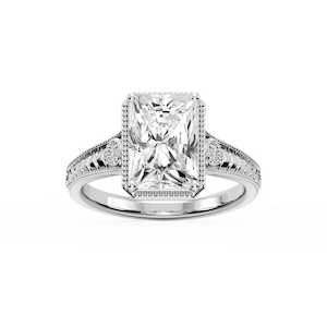Alessia Radiant Lab Grown Diamond Vintage Bezel and Milgrain Side Stone Engagement Ring
