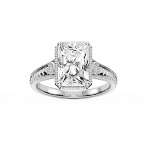 Alessia Radiant Lab Grown Diamond Vintage Bezel and Milgrain Side Stone Engagement Ring