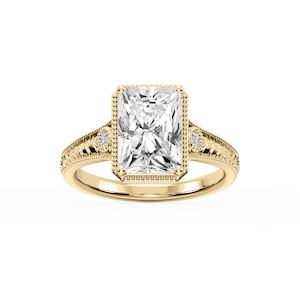 Alessia Radiant Lab Grown Diamond Vintage Bezel and Milgrain Side Stone Engagement Ring