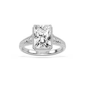 Alexandra Radiant Lab Grown Diamond Vintage Bezel and Milgrain Side Stone Engagement Ring