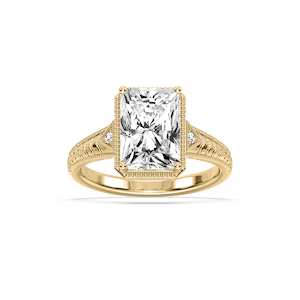 Alexandra Radiant Lab Grown Diamond Vintage Bezel and Milgrain Side Stone Engagement Ring