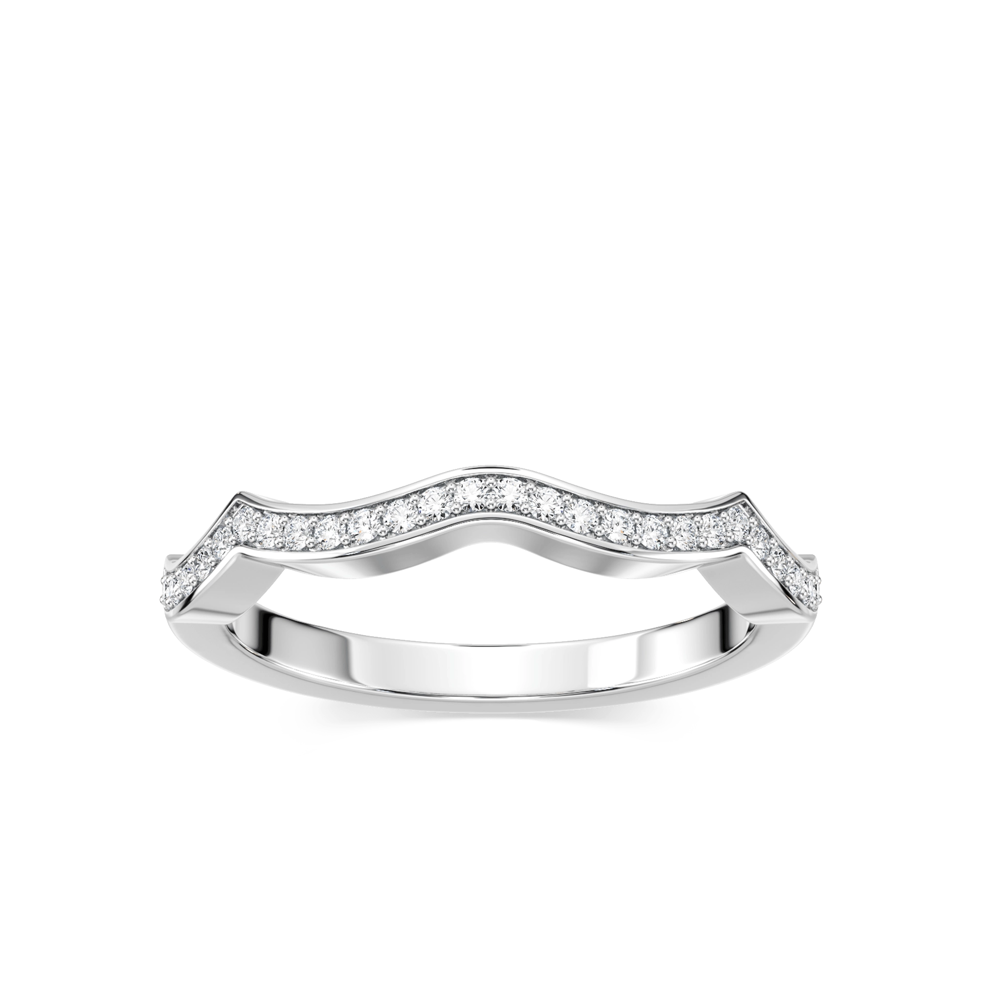 Shown in 14k White Gold|Unique diamond accented wedding ring with wavy band design set in 14k white gold