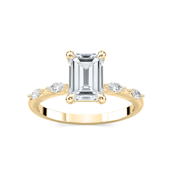 Amelie Emerald Lab Grown Diamond Spaced Marquise Side Stone Engagement Ring
