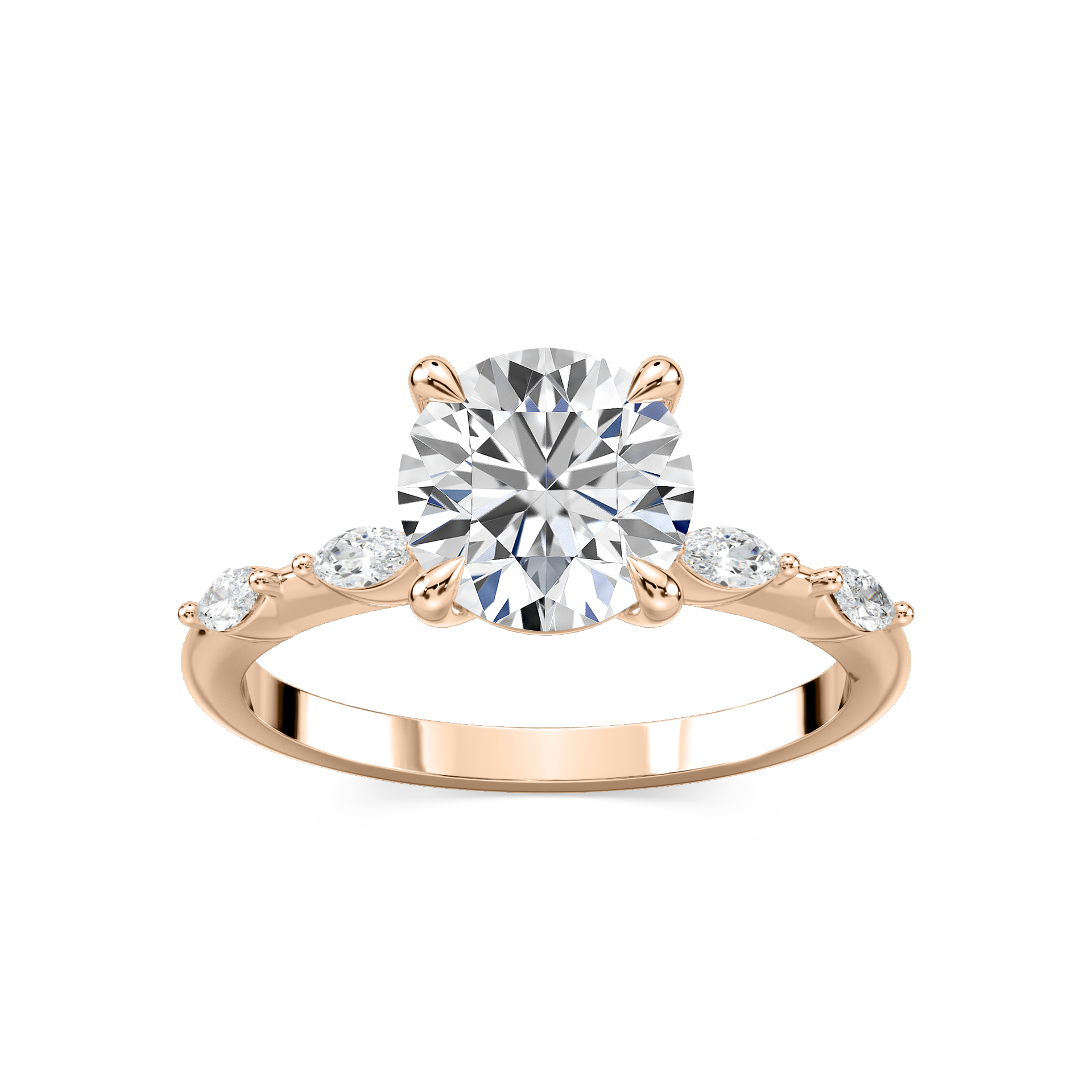 Amelie Round Lab Grown Diamond Spaced Marquise Side Stone Engagement Ring