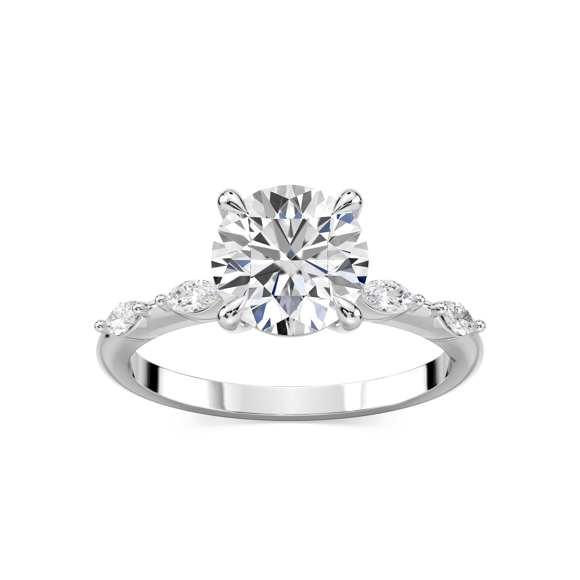 Amelie Round Lab Grown Diamond Spaced Marquise Side Stone Engagement Ring