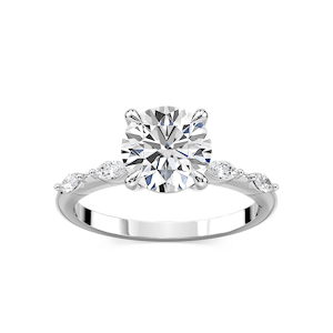 Amelie Round Lab Grown Diamond Spaced Marquise Side Stone Engagement Ring